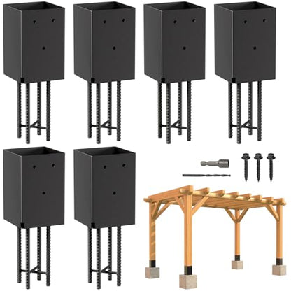 6 Pack 4x4 Metal Post Base Holder Bracket for Concrete Deck (Black) - size: 4IN, style: 6Pcs