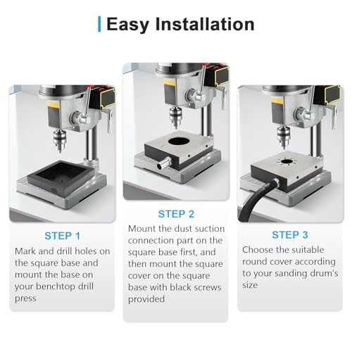 Benchtop Drill Press Square Dust Extraction Unit 7-1/2’’x 6-1/2’’ Metal, Drill Press Dust Collector for Woodworking