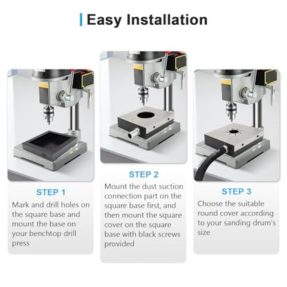 Benchtop Drill Press Square Dust Extraction Unit 7-1/2’’x 6-1/2’’ Metal, Drill Press Dust Collector for Woodworking