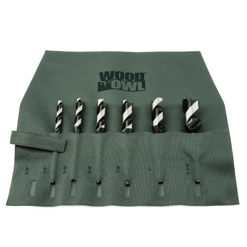 Wood Owl 6 Piece Set OverDrive Fast Boring Ultra Smooth Auger Brad Point Boring Bits Containing the Following Sizes 1/2”, 5/8”, 3/4”, 7/8”, 1” and 1 1/4” 00706