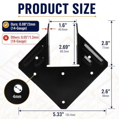 20 Pcs Black Hurricane Tie 14 Gauge Joist Hangers Fit 2x4 2x6 Truss - style: 20 Pack