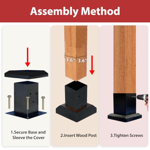 2 Pack 4x4 Post Base with Decorative Cover, Iron Deck Post Base - size: 4-Pc Kit: 2P Base+2P Base Cover