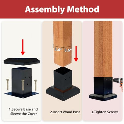 4 Pack 4x4 Post Base with Decorative Cover, Iron Post Base - size: 8-Pc Kit: 4P Base+4P Base Cover