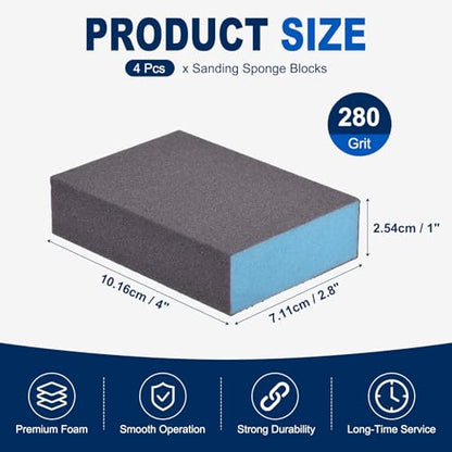 4Pcs 280Grit Sanding Sponges, Wet Dry Sanding Blocks - size: 280Grit