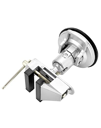QWORK Portable Vacuum Base Vise with Multi-Angle Rotation - 3.15" Jaw Width Pivots Vise Portable Vacuum Base Vise, for Various Smooth Work Surfaces