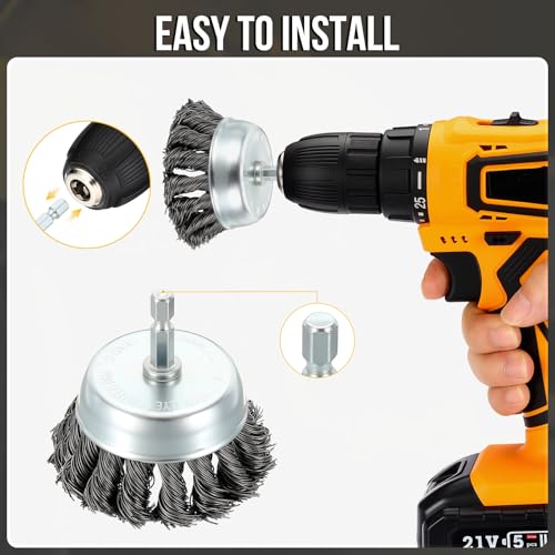 DTGN 2 Pcs 3 Inch Wire Wheel Cup Brush for Drill with 1/4 Inch Hex Shank