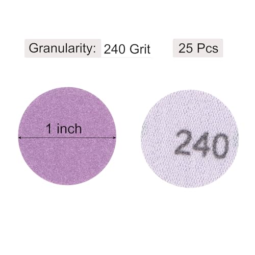 uxcell 25Pcs 1-Inch Purple Sanding Discs 240 Grits Hook and Loop Professional Aluminum Oxide Sand Paper Mini Size for Wood Metal Paint Finishing - style: 240 Grit