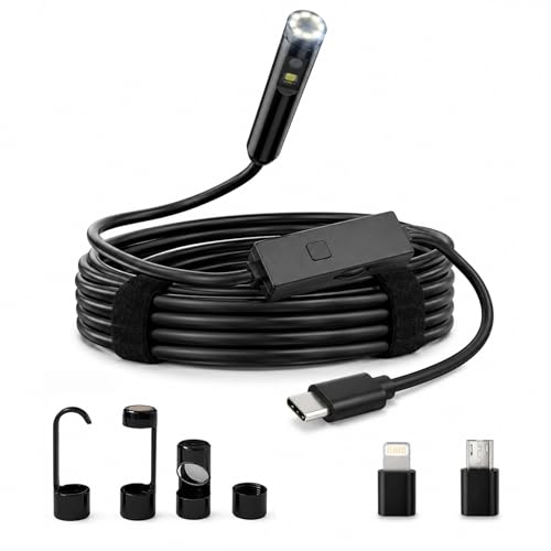 Endoscope Camera with Light 1920P HD Borescope Inspection Camera for Android & iPhone, Semi-Rigid Snake Cable with 8 LEDs, Waterproof for Sewer Pipe Automotive Inspection (Dual Lens 5m/16.4FT) - size: 5m / 16.4FT