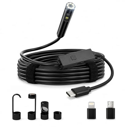 Endoscope Camera with Light 1920P HD Borescope Inspection Camera for Android & iPhone, Semi-Rigid Snake Cable with 8 LEDs, Waterproof for Sewer Pipe Automotive Inspection (Dual Lens 5m/16.4FT) - size: 5m / 16.4FT