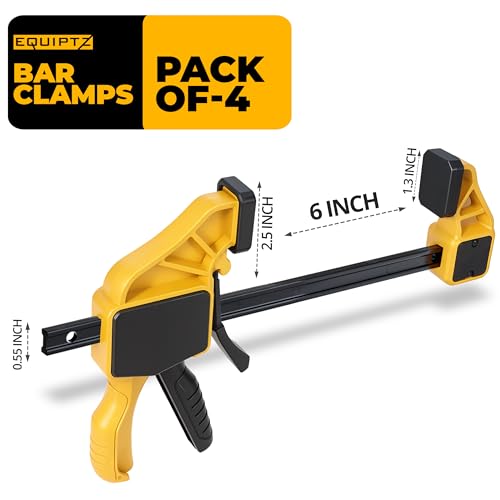 EQUIPTZ 6 inch Bar Clamps for Woodworking – 4 Pack Quick Grip Clamps Set with 150 lbs Force – Wood Clamps for Gluing, Carpentry, DIY, and Metalworking (6 inch Size, 4 Pack) - style: 6 inch Size, 4 Pack