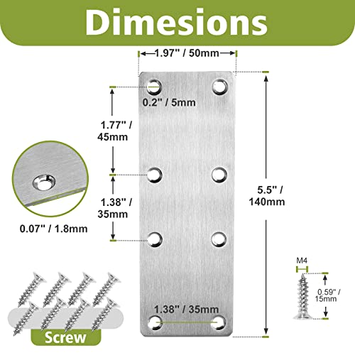 140 x 50 x 2mm Flat Mending Plate - Stainless Steel - Silver - 6Pcs - color: Silver, size: 140 x 50 x 2mm