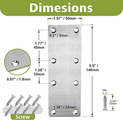 140 x 50 x 2mm Flat Mending Plate - Stainless Steel - Silver - 6Pcs - color: Silver, size: 140 x 50 x 2mm