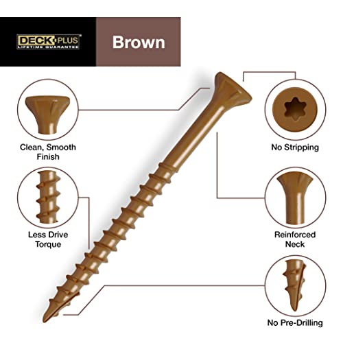 Deck Plus Deck Screws, #10 x 3-1/2in, 365 Pieces, Brown - color: Brown, size: #10 x 3-1/2", style: 275 pcs