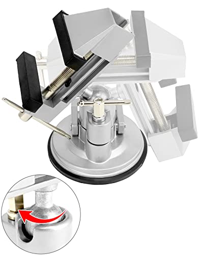 QWORK Portable Vacuum Base Vise with Multi-Angle Rotation - 3.15" Jaw Width Pivots Vise Portable Vacuum Base Vise, for Various Smooth Work Surfaces