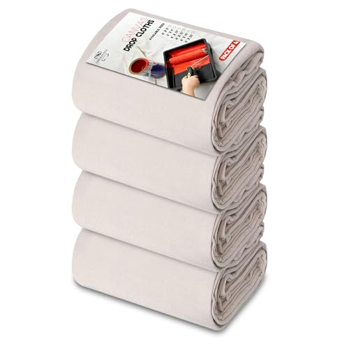 CH Canvas Drop Cloth for Painting (Size 5' x 20' Feet - Pack of 4) Painters Drop Cloth for Painting, Furniture & Floor Protection, All Purpose Thick Canvas tarp with Double Stitched Edges - size: 5' x 20' Feet