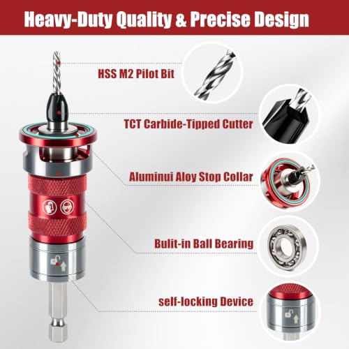 14 Pcs Countersink Drill Bit Set, self-Locking Device Quick-Adjust