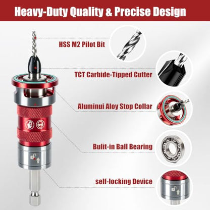 14 Pcs Countersink Drill Bit Set, self-Locking Device Quick-Adjust