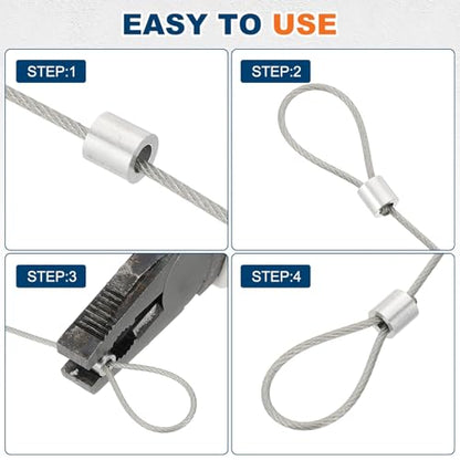 PATIKIL 15/64"(6mm) Aluminum Wire Rope Stop Sleeve Set, 50 Pcs Crimping Loop Sleeve Single Hole Round Cable Ferrule for Wire Rope Cable Line, Silver - size: 15/64" (6mm)