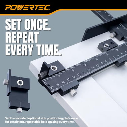 POWERTEC Cabinet Hardware Jig for Knobs & Pulls, Adjustable Drill Guide Template with 5mm Drill Bit, 1"–16" Centering Range, Metric & Imperial Scales for Cabinet Door & Drawer Installation (72427) - style: Cabinet Hardware Jig for Knobs & Pulls