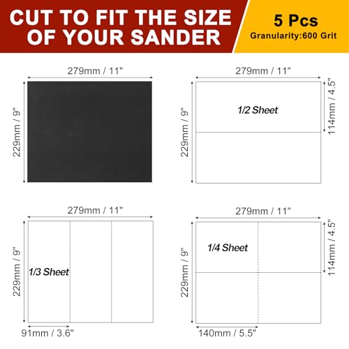 Sandpapers 9x11 5Pcs 600Grit Silicon Carbide - size: 600 Grit