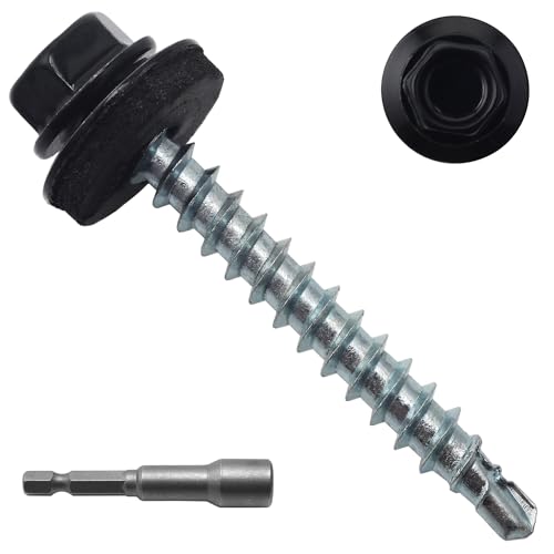 250PCS #10 x 1-1/2" Black Hex Head Self-Drilling Metal Roofing Screws - color: Black, size: 1-1/2 in