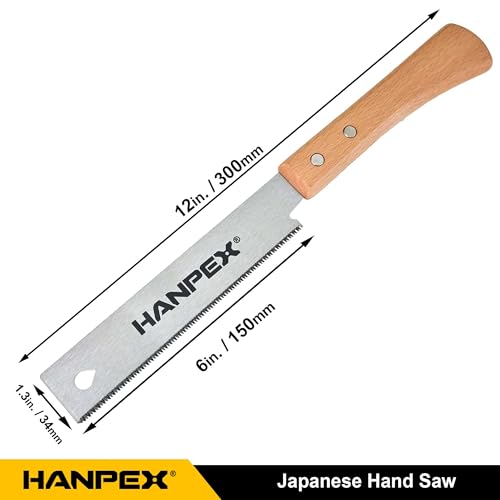 Hanpex 6-Inch Japanese Hand Saw, SK5 Pull Saw With Flexible Blade for Flush Cut Woodworking, DIY and Small Projects