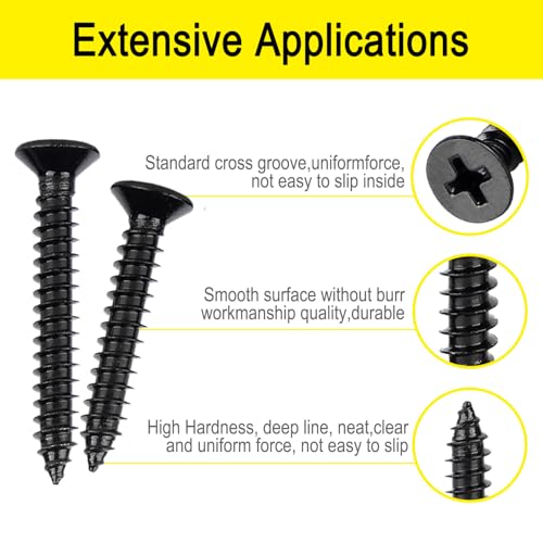 #7 x 1-1/2" Black Drywall Screws for Metal, Flat Head Self Tapping (100Pcs) - color: #7 x 1-1/2" (100pcs)