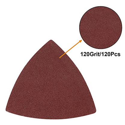 120 Pcs Triangle Sanding Pads, 120 Grits Detail Sander Sandpaper Hook and Loop Sanding Sheet,3-1/8"(80mm) Triangular Sandpaper for 3-1/8" Oscillating Multi Tool, No Holes - size: 120 Grit, style: No Hole