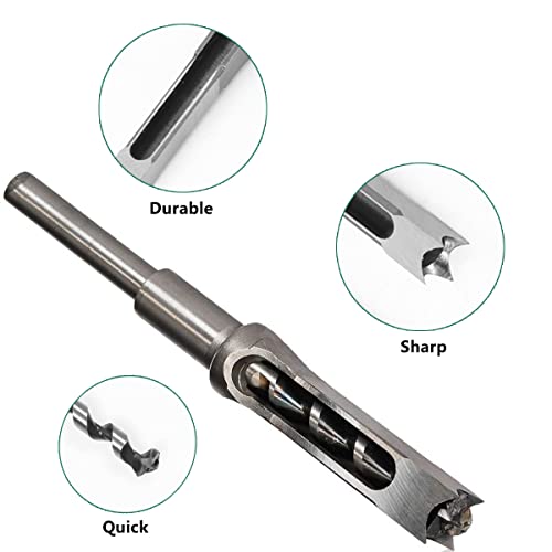 7Pcs Square Hole Drill Bits Steel Hardness Sharp Mortising Chisel 1/4-5/8"