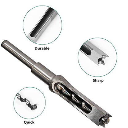 7Pcs Square Hole Drill Bits Steel Hardness Sharp Mortising Chisel 1/4-5/8"