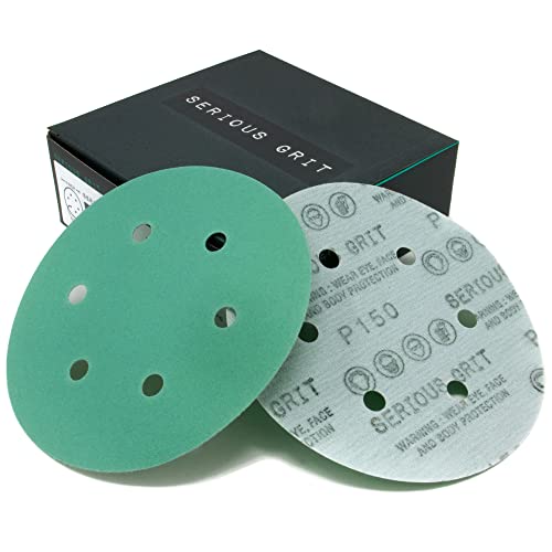 Serious Grit - 6-Inch 6-Hole P150 Grit Sanding Discs - 50 Pack Box - size: 150 Grit