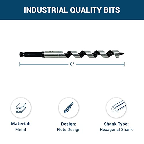 Benchmark Abrasives 1/2 Inch Auger Drill Bit for Woodworking,7/16” Hex Shank Tool for Smooth, Clean Cuts Hole Carbon Steel Hole Cutter Drill Bit for Drilling on Soft & Hard Wood, MDF, Plywood - size: 1/2 in