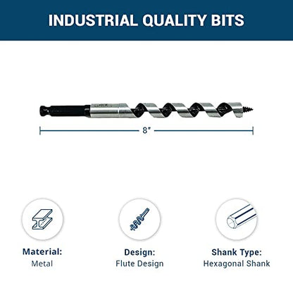 Benchmark Abrasives 1/2 Inch Auger Drill Bit for Woodworking,7/16” Hex Shank Tool for Smooth, Clean Cuts Hole Carbon Steel Hole Cutter Drill Bit for Drilling on Soft & Hard Wood, MDF, Plywood - size: 1/2 in