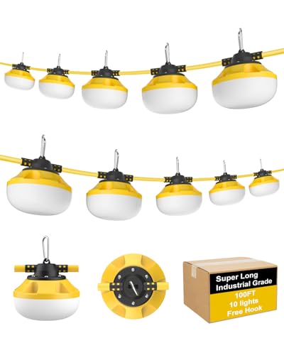 100FT LED Construction String Lights, with 10 Bulbs Industrial Grade 100W - size: 100FT 2 Prong (Yellow)