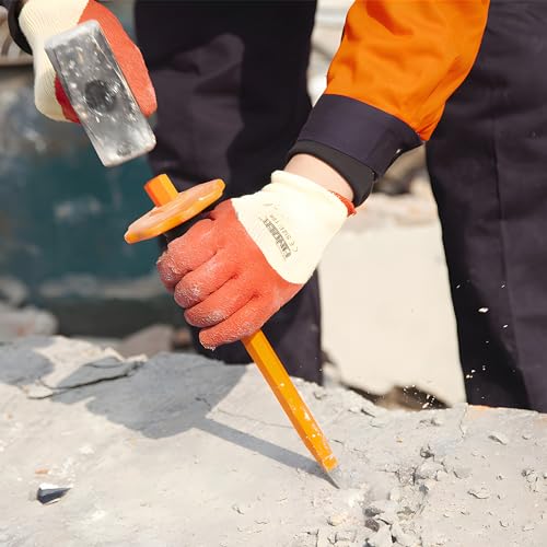 Finder 2PCS 12 Inch Heavy Duty Mason Chisel with Hand Guard, 2 PCS Flat End Chisels, Rock Concrete Mortar Stone Chisel for Demolishing Carving Scaling Breaking Hounding - size: 2 PCS