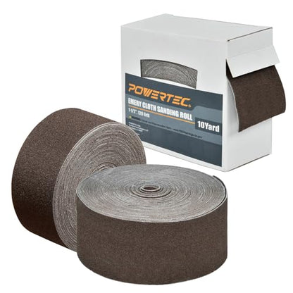 POWERTEC Emery Cloth Sandpaper Roll 120 Grit, 1-1/2" x 10 Yards Emery Cloth Roll Aluminum Oxide Sandpaper for Woodworking, Deburring, Polishing, Automotive, 2PK (49000-P2V) - size: 1-1/2x10, 120 Grit, 2PK