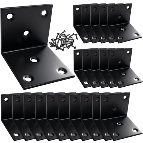 20 Pcs Metal Corner Braces,Heavy Duty Angle Bracket with Screws - color: Black