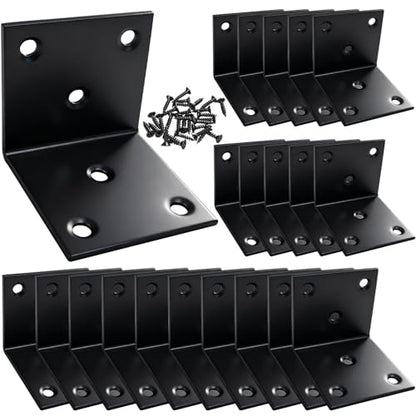 20 Pcs Metal Corner Braces,Heavy Duty Angle Bracket with Screws - color: Black