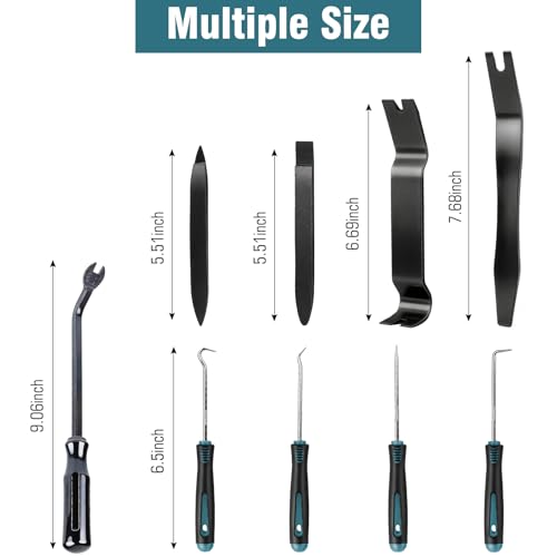 Aleric 9 Pcs Auto Trim Removal Tool Kit - Plastic Pry Tool for Door Panel Dashboard Clip Remover, Fasteners Remover, Car Trim Removal Tool Kit with Precision Hook and Pick Set for Automotive