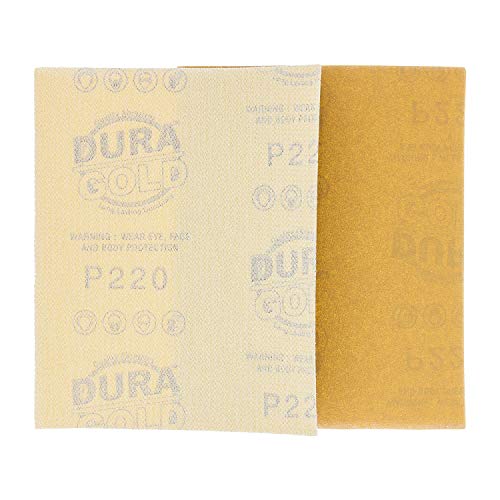 Dura-Gold Premium 1/4 Sheet Gold Sandpaper Sheets, 220 Grit (Box of 25) - size: 220-Grit