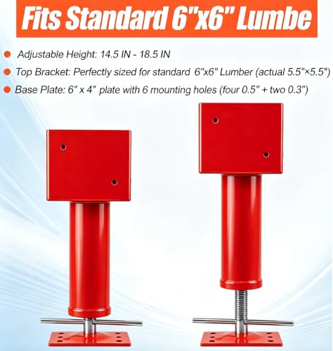 6x6 Screw Jack Post 14.5" - 18.5" Adjustable House Floor Jacks 30k lbs Cap. - color: Red, size: 6" x 6" ( 2 PC )
