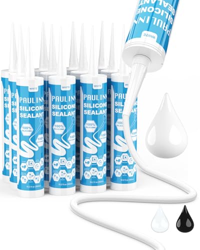 PAULINN 12 Packs White Silicone Sealant 100% Waterproof Silicone Caulk - color: White, size: 12 Packs