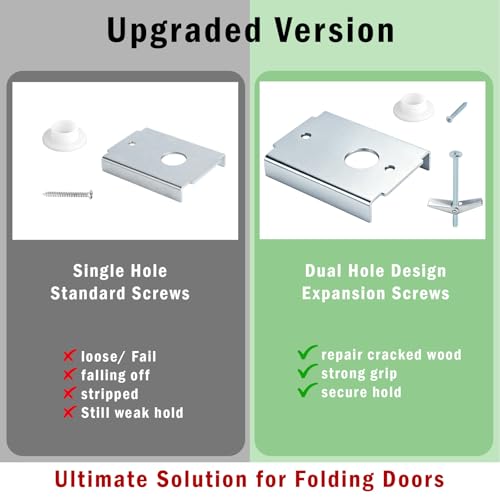 Bifold Door Repair Kit for Damaged & Stripped Wood Doors – Dual Hole Heavy Duty N7192 Brackets with Expansion & Standard Screws, Stronger Fix for 1-3/8" Doors, Fits 7/16" Pivot – 4pcs