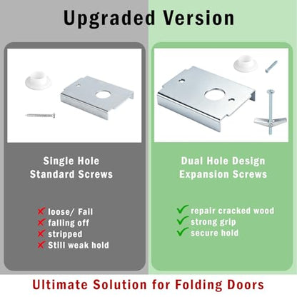 Bifold Door Repair Kit for Damaged & Stripped Wood Doors – Dual Hole Heavy Duty N7192 Brackets with Expansion & Standard Screws, Stronger Fix for 1-3/8" Doors, Fits 7/16" Pivot – 4pcs