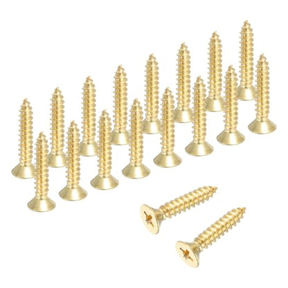 MECCANIXITY Brass Phillips Wood Screws, M4 x 20mm Brass Phillips Flat Wood Screws Self-Tapping Furniture Connector for Door Hinges, Wood Crafts and DIY Projects,(Gold Tone, Pack of 18) - size: M4 x 20mm