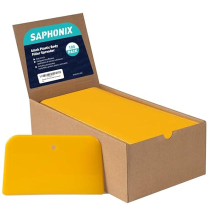 Body Filler Spreaders (Pack of 100) - 6 Inch Yellow Reusable Auto Body Plastic Filler Spreader Tool for Automotive Body Applying Fillers, Putties, Glazes, Caulks - Autobody Paint Repairs - size: 6inch