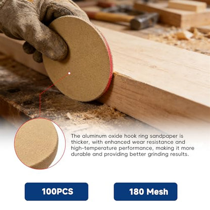 Waltyotur 100Pcs Hook and Loop Sanding Discs - 6 Inch NO-Hole 180-Grit Sandpaper with Aluminum Oxide for Polishing Accessories - size: 180-Grit, style: 6 Inch
