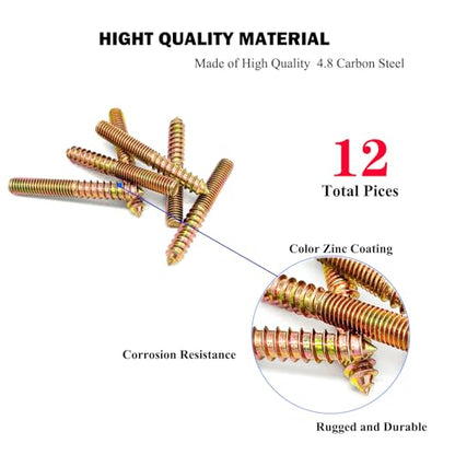 12 Pack M8 x 60 Hanger Bolts - 60mm(2.36") Double Headed Bolts - 8mm(0.31") Wood Dowel Screw Hanger Bolts for Furniture - size: M8X60-12P