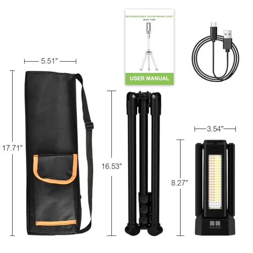 13200mAh Rechargeable Solar Work Light with Folding Stand and Carrying Bag, AODOO 8000 Lumen Stepless Dimmable , White/Warm/Nature White/RED(SOS) with Detachable Tripod (Black) - color: Black