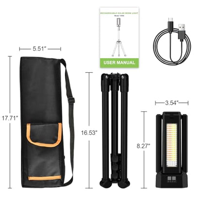 13200mAh Rechargeable Solar Work Light with Folding Stand and Carrying Bag, AODOO 8000 Lumen Stepless Dimmable , White/Warm/Nature White/RED(SOS) with Detachable Tripod (Black) - color: Black